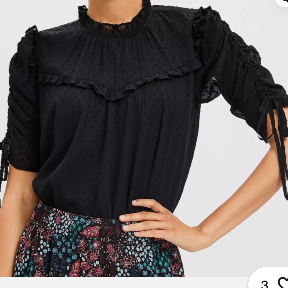 LOFT Women’s Black Ruffle Tie-Sleeve Blouse